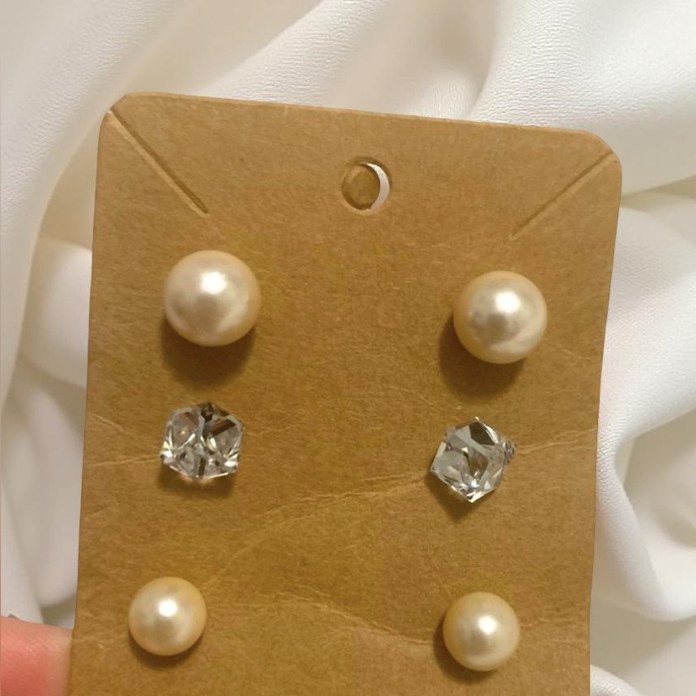 Unique Vintage Pearl and Crystal Earrings Set